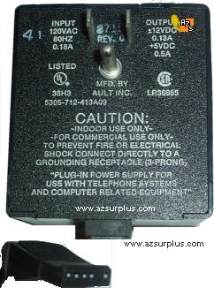 AULT 5305-712-413A09 AC ADAPTER 12V 5VDC 0.13A 0.5A POWER SUPPLY